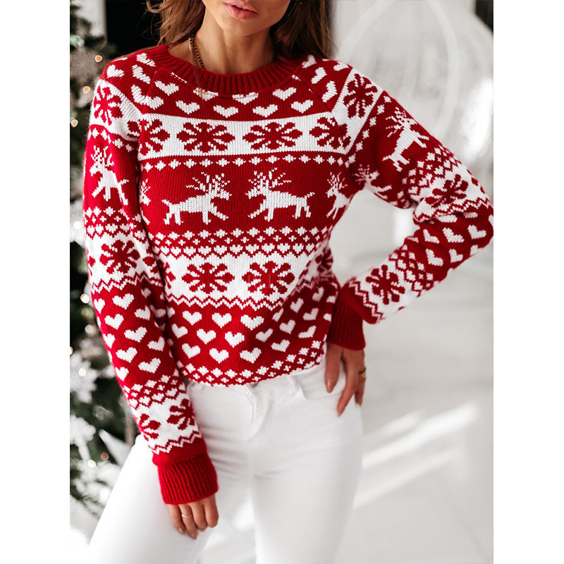 Christmas Elk Long Sleeve Knitted Sweater – Cozy Festive Style