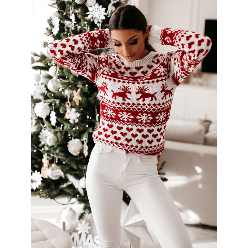Christmas Elk Long Sleeve Knitted Sweater – Cozy Festive Style