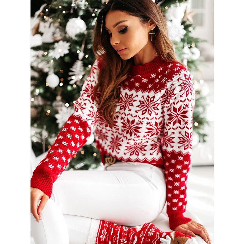 Christmas Elk Long Sleeve Knitted Sweater – Cozy Festive Style