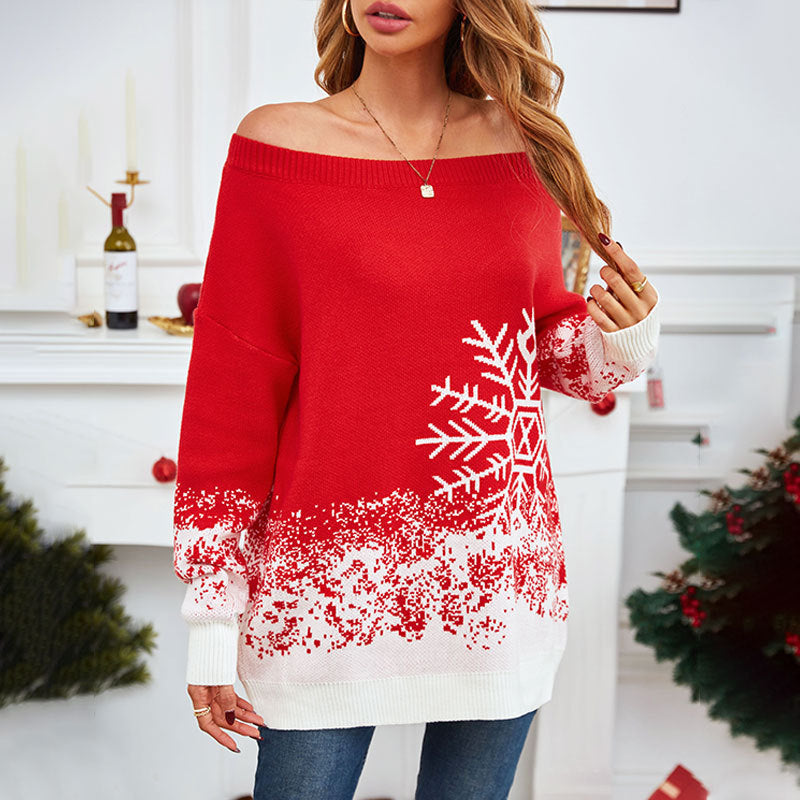 Little Snowflake Off-the-Shoulder Christmas Sweater – Cozy & Stylish Holiday Charm