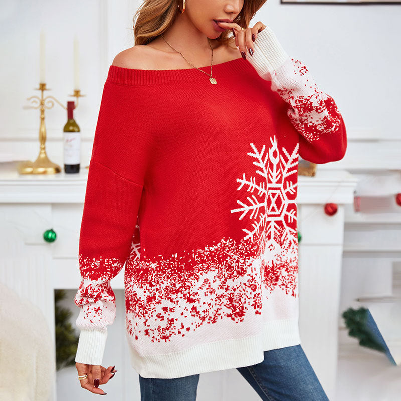 Little Snowflake Off-the-Shoulder Christmas Sweater – Cozy & Stylish Holiday Charm