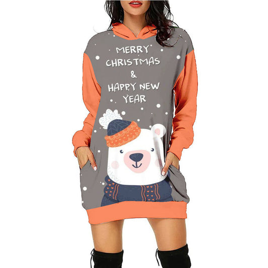 Women's Fashion Printed Christmas Holiday Party Sweatshirt Dresses