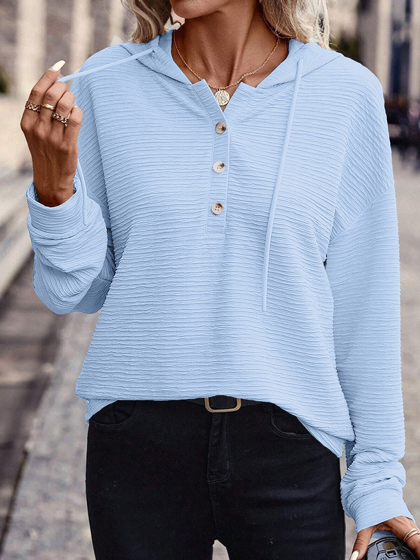 Solid Color Casual Drop-shoulder Long-sleeve Top