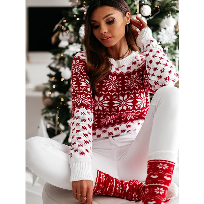 Christmas Elk Long Sleeve Knitted Sweater – Cozy Festive Style