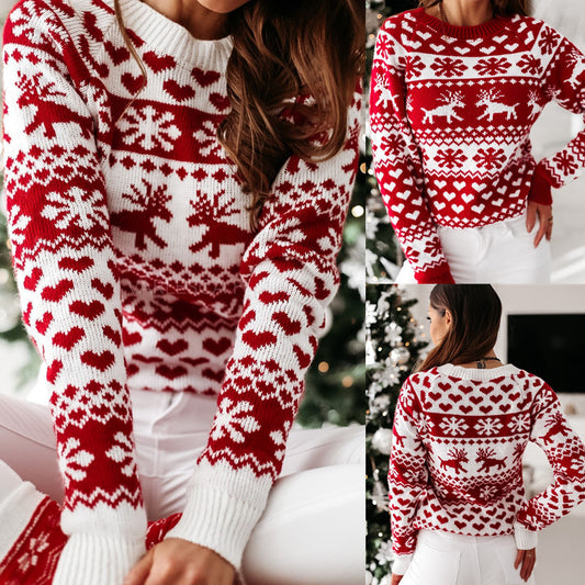 Christmas Elk Long Sleeve Knitted Sweater – Cozy Festive Style