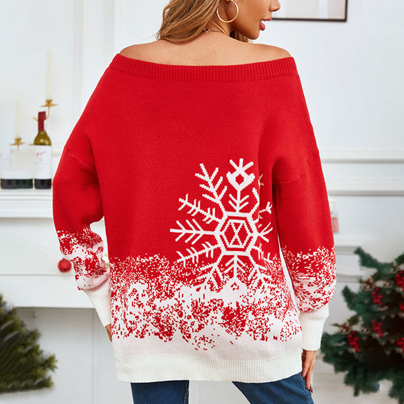 Little Snowflake Off-the-Shoulder Christmas Sweater – Cozy & Stylish Holiday Charm