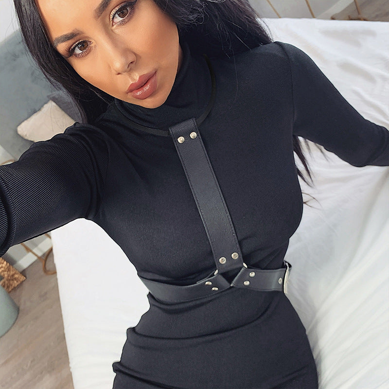 Solid Color Long Sleeve Turtleneck Dress