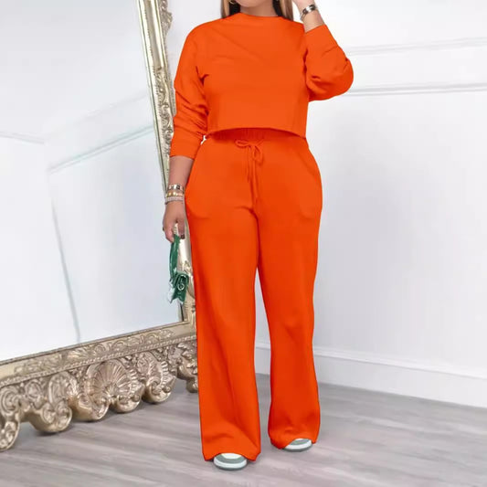 Chic Women's Long-Sleeved Sweater & Elastic Waist Pants Two-Piece Suit