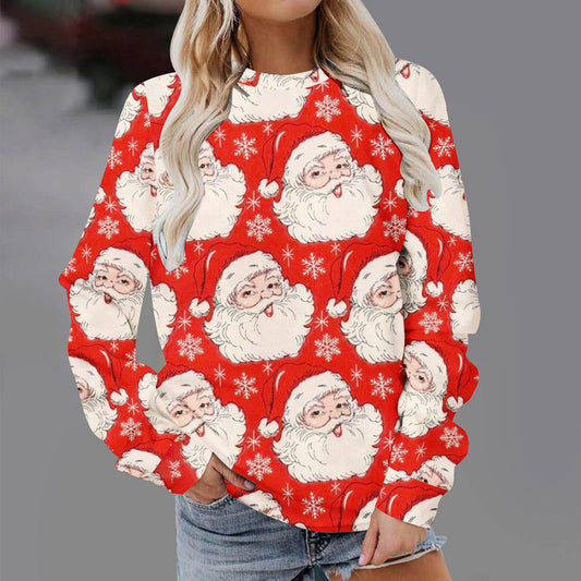 Christmas Fashion Print Round Neck Men's Women's Pullover