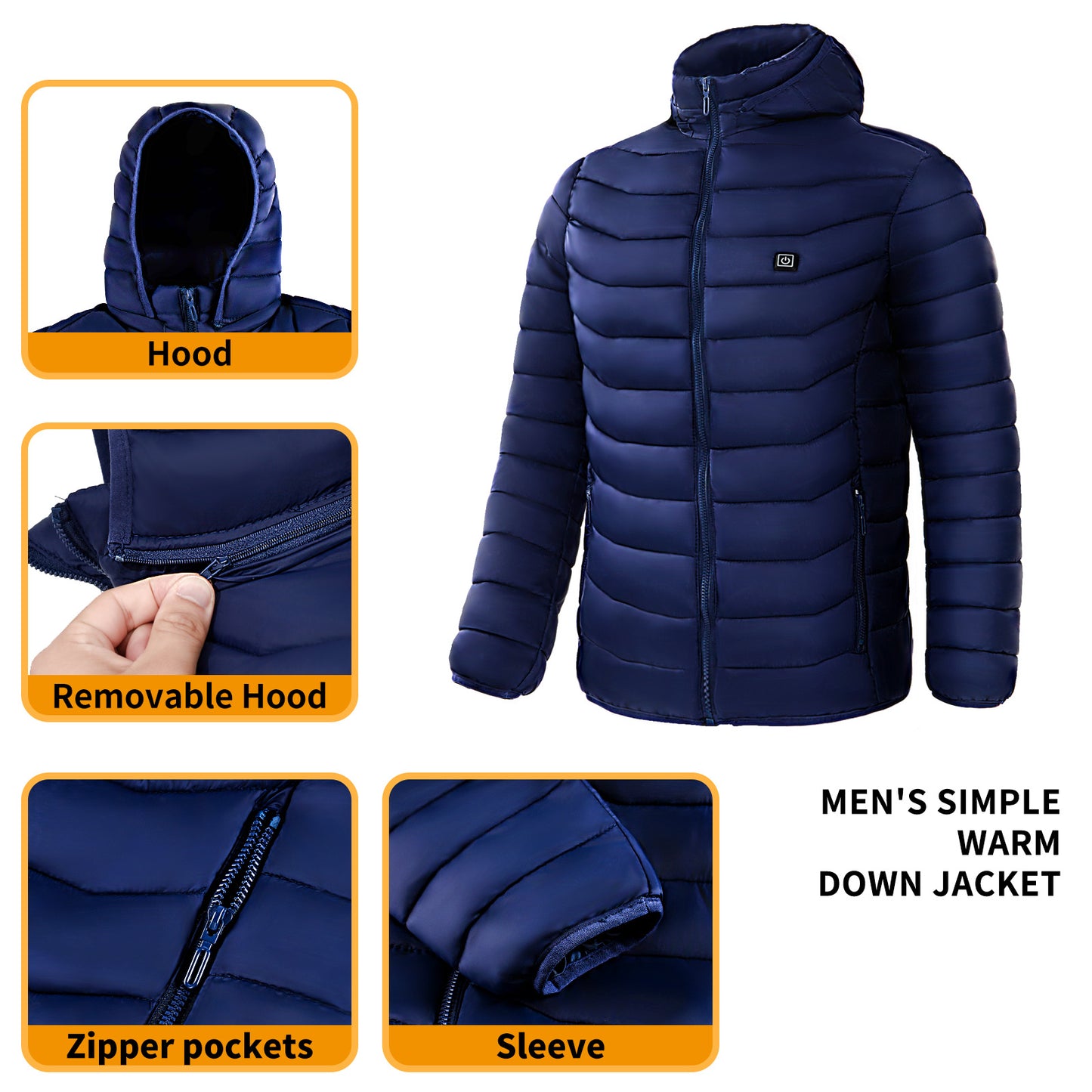 Heated Puffer Jacket Electric Heating Coat Insulated Hood Windbreaker 9Heat Zones