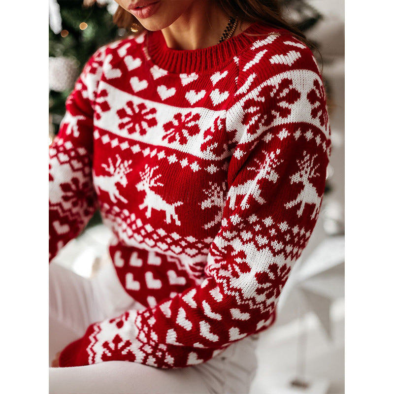 Christmas Elk Long Sleeve Knitted Sweater – Cozy Festive Style