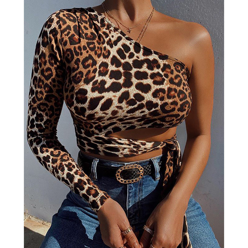 Leopard Print Cropped Sexy Slim Blouse | Bold and Trendy Design