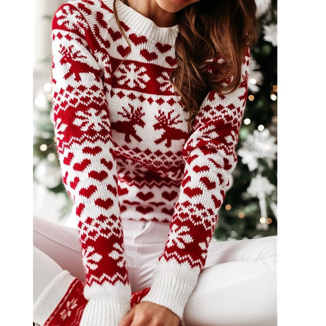 Christmas Elk Long Sleeve Knitted Sweater – Cozy Festive Style