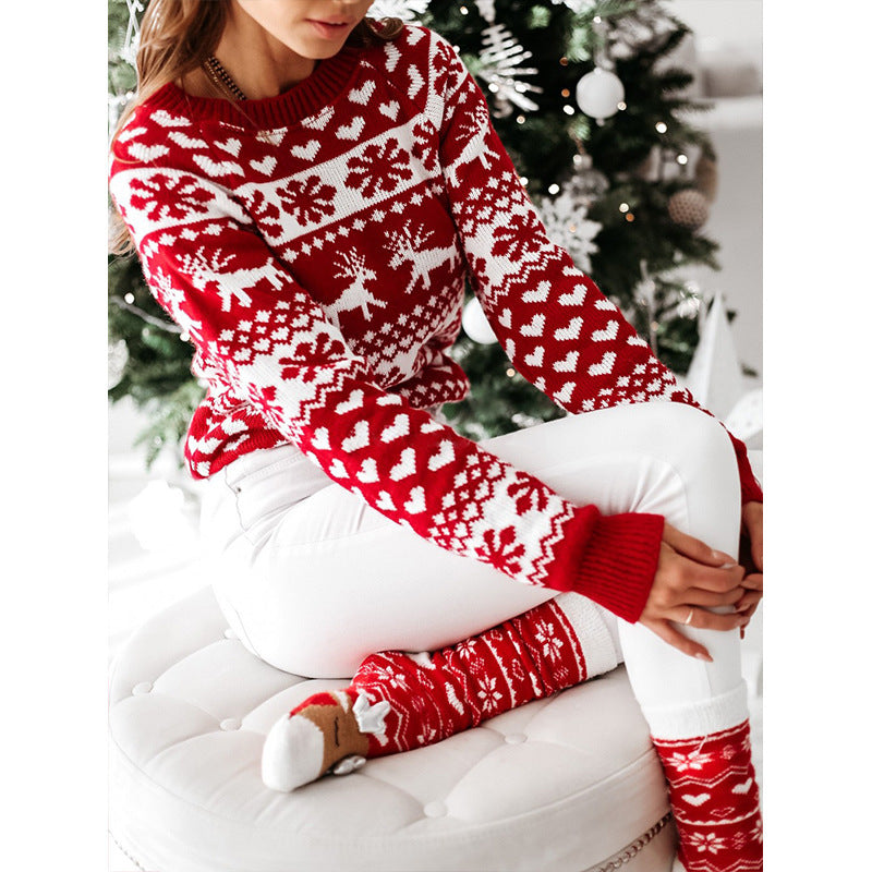 Christmas Elk Long Sleeve Knitted Sweater – Cozy Festive Style