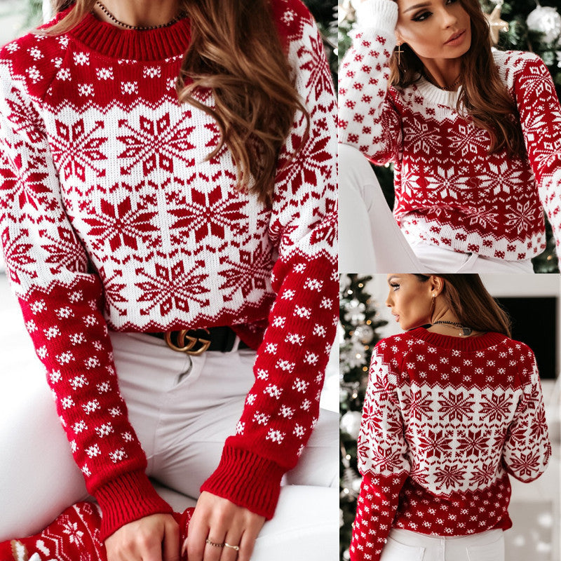 Christmas Elk Long Sleeve Knitted Sweater – Cozy Festive Style