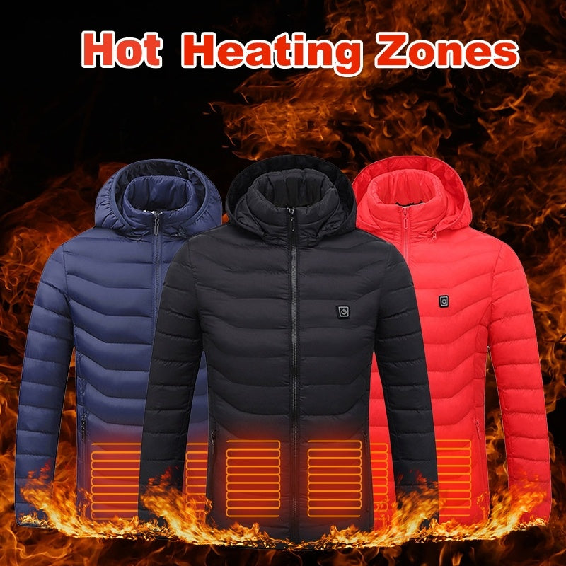 Heated Puffer Jacket Electric Heating Coat Insulated Hood Windbreaker 9Heat Zones