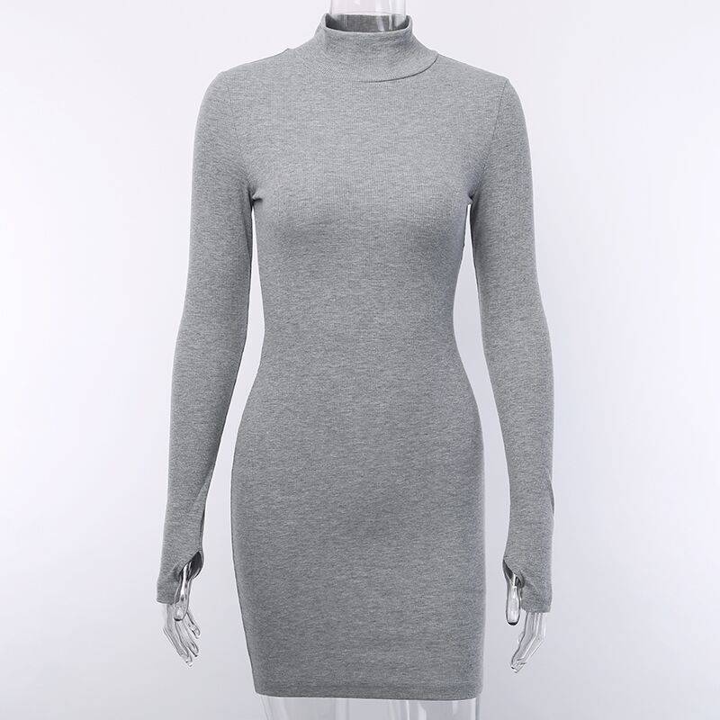 Solid Color Long Sleeve Turtleneck Dress