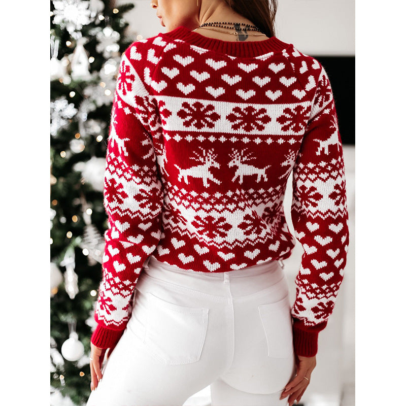 Christmas Elk Long Sleeve Knitted Sweater – Cozy Festive Style