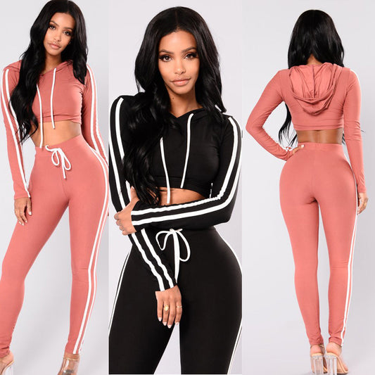 Women's Slim Fit Tracksuit Set – Crop Top Hoodie &amp; Pencil Pants