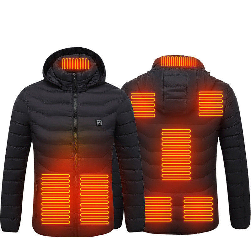 Heated Puffer Jacket Electric Heating Coat Insulated Hood Windbreaker 9Heat Zones