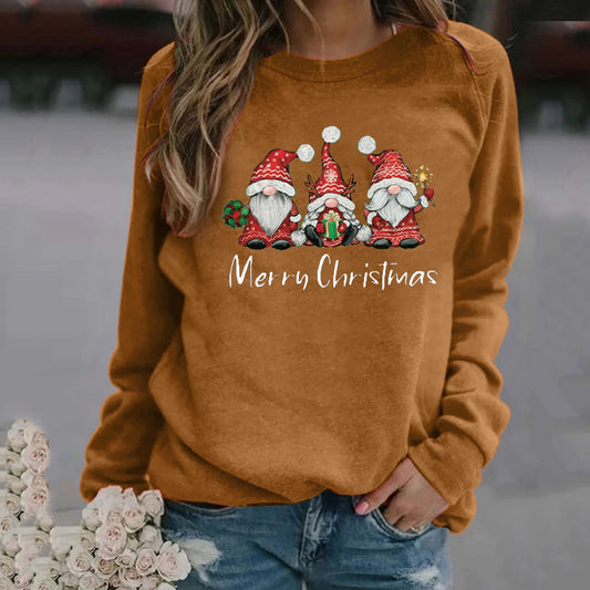 Women's Fashion Casual Christmas Pattern Printed Long-sleeved Round Neck Sweater