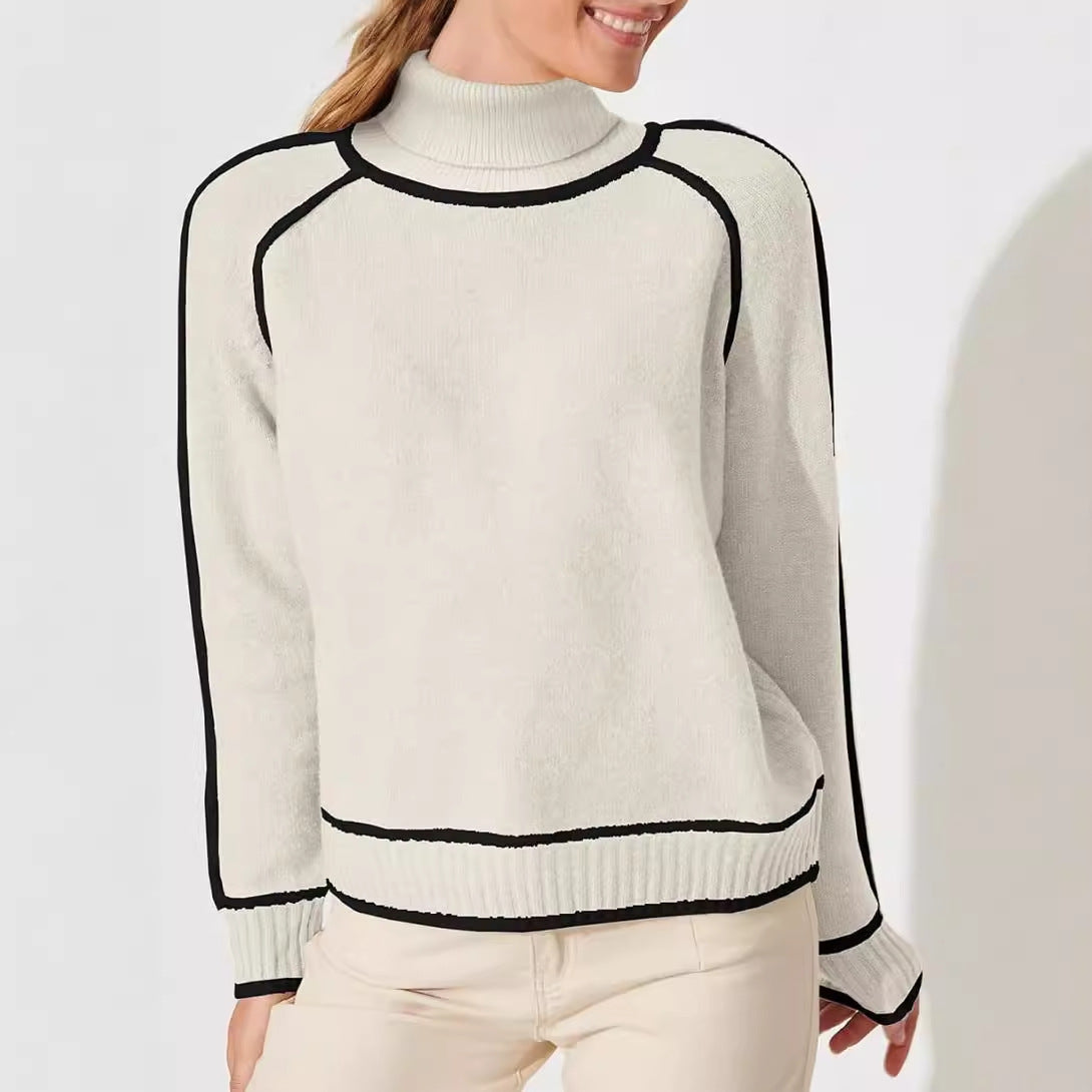 Autumn & Winter High-Neck Color-Matching Knit Sweater