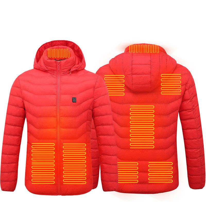 Heated Puffer Jacket Electric Heating Coat Insulated Hood Windbreaker 9Heat Zones