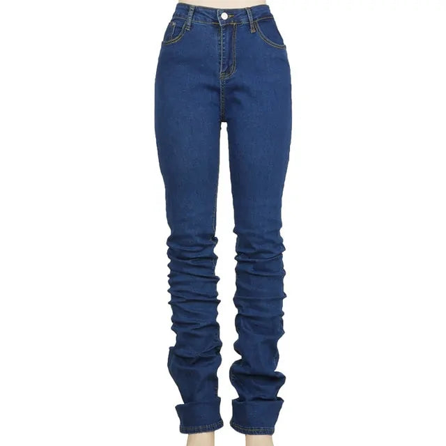 High Waist Stacked Blue Denim Skinny Jeans