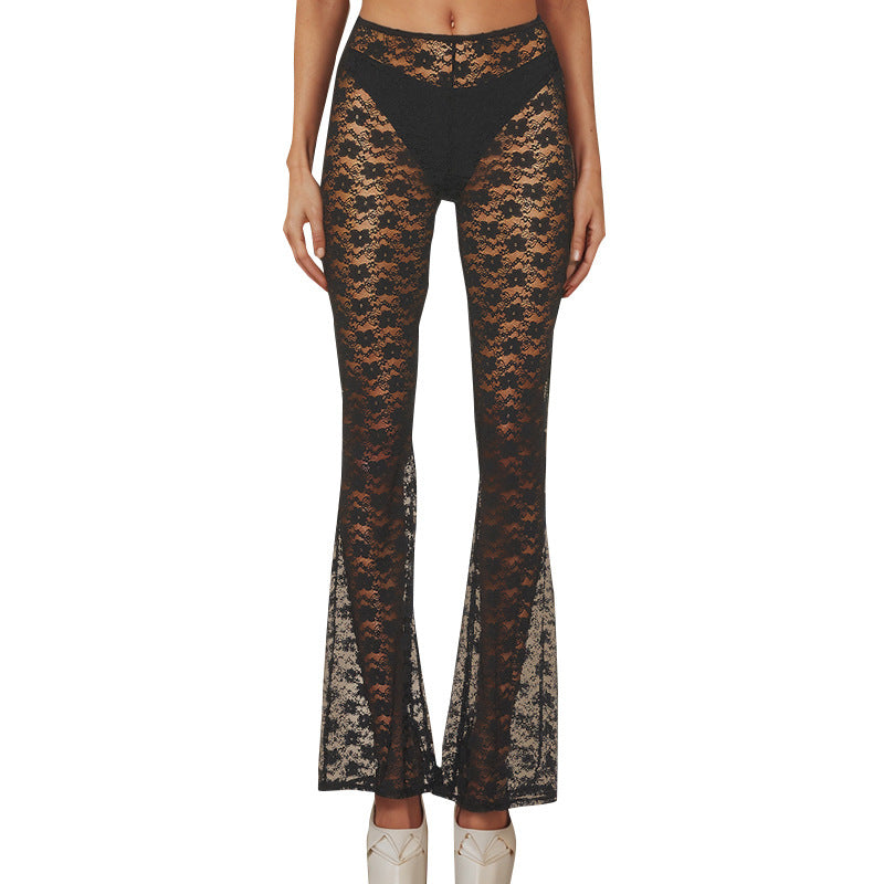 Lace High Elastic See-Through Bootcut Trousers