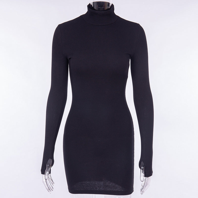 Solid Color Long Sleeve Turtleneck Dress