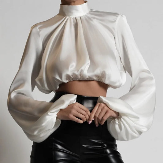 Fashion Chic Satin High Neck Blouse