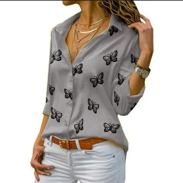 Summer Women's White Chiffon Blouse - Long Sleeve Button-Up