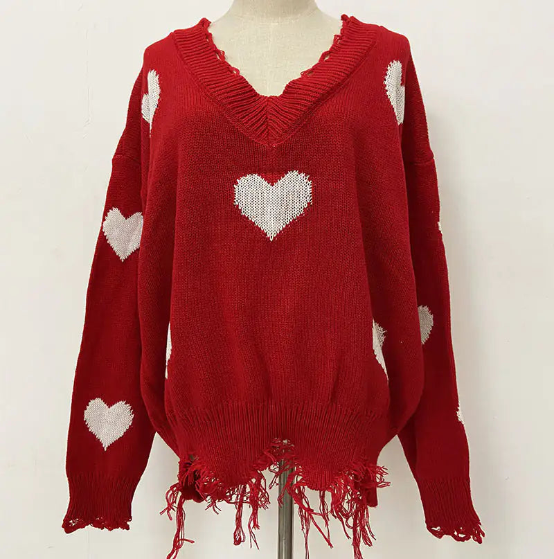 V-neck Love Print Sweater