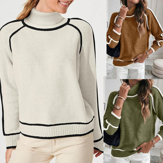 Autumn & Winter High-Neck Color-Matching Knit Sweater