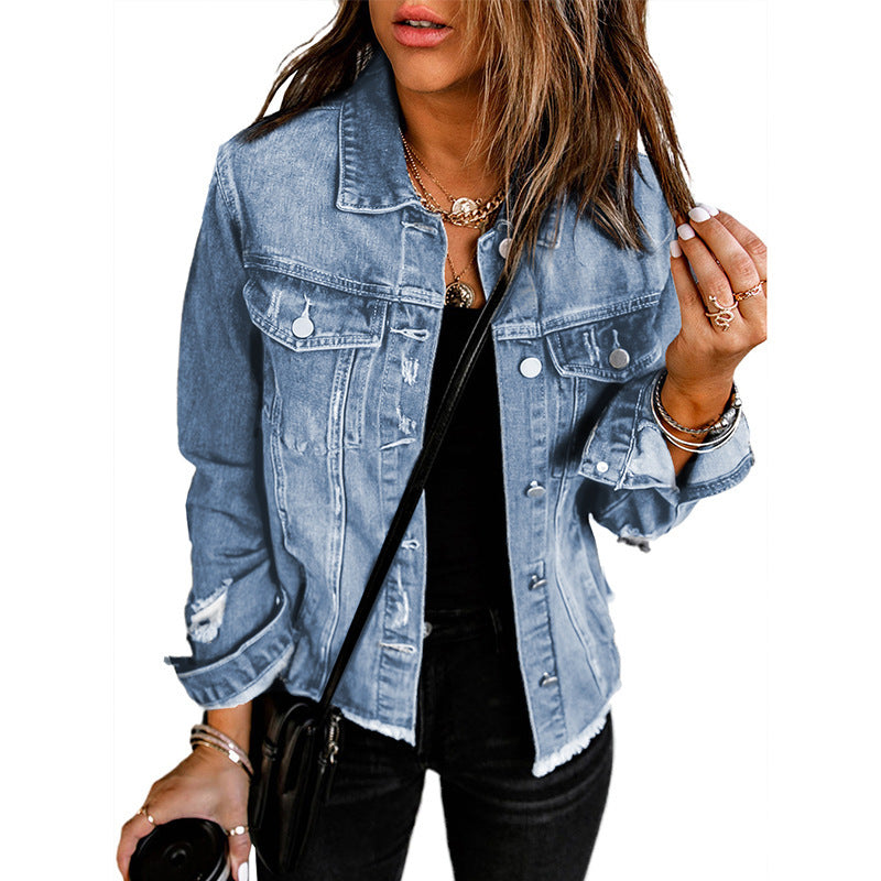 Washed Denim Lapel Cardigan Jacket | European & American Street Style