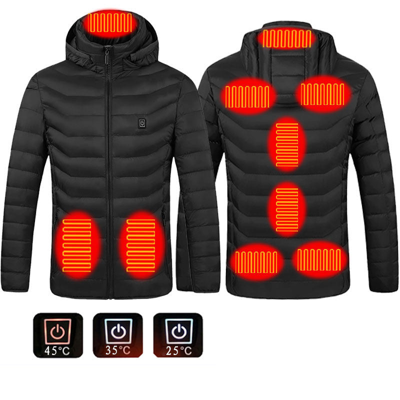 Heated Puffer Jacket Electric Heating Coat Insulated Hood Windbreaker 9Heat Zones