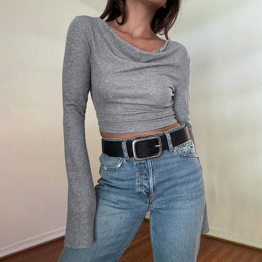 Women's Knitted Pocket Hoodie Long Sleeve T-Shirt