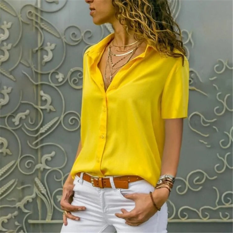 Summer Women's White Chiffon Blouse - Long Sleeve Button-Up