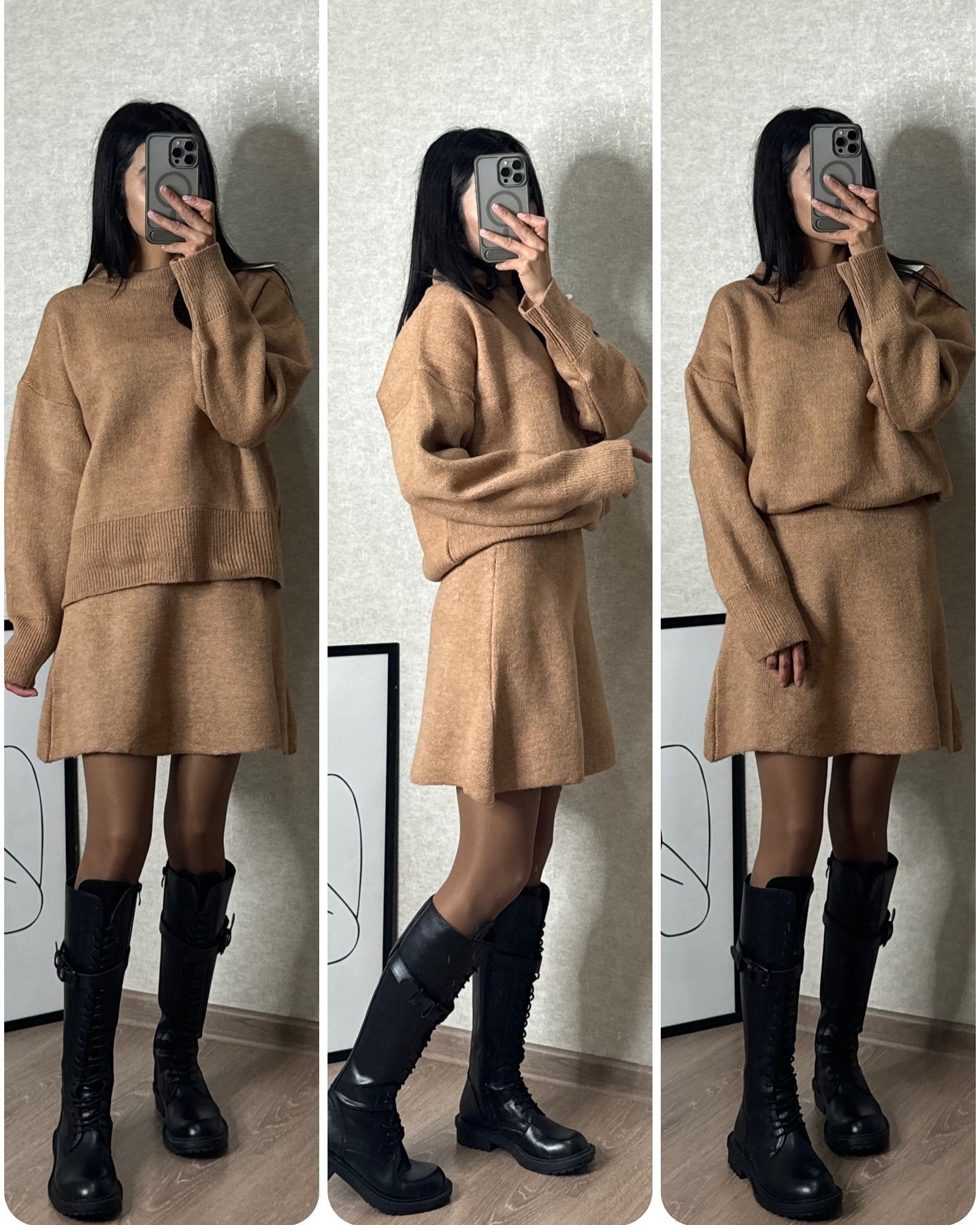 Casual College Style Knitwear & Skirt Set