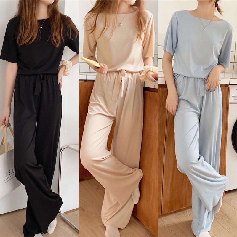 Spring and Summer Ice Silk Soft Suit – Cozy &amp; Stylish Home wear Two-Piece Set