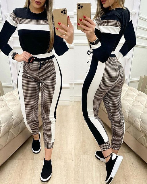 Fashion Women's Set – Short Sleeve or Long Sleeve Top with High Waist Pants