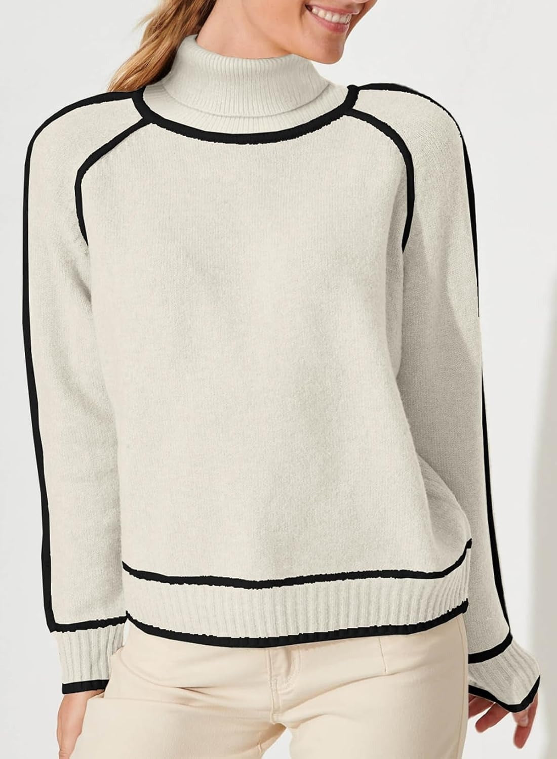 Autumn & Winter High-Neck Color-Matching Knit Sweater