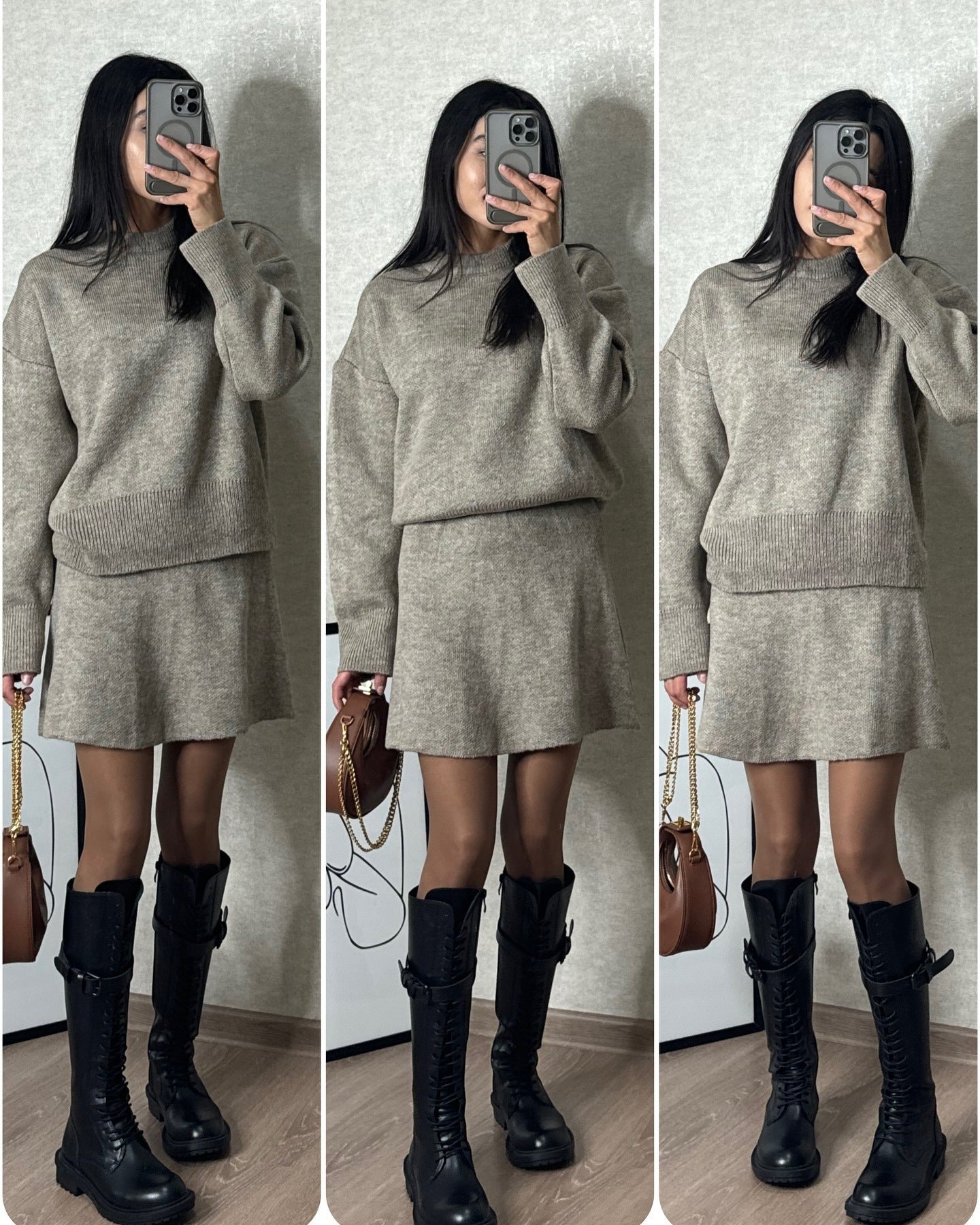 Casual College Style Knitwear & Skirt Set