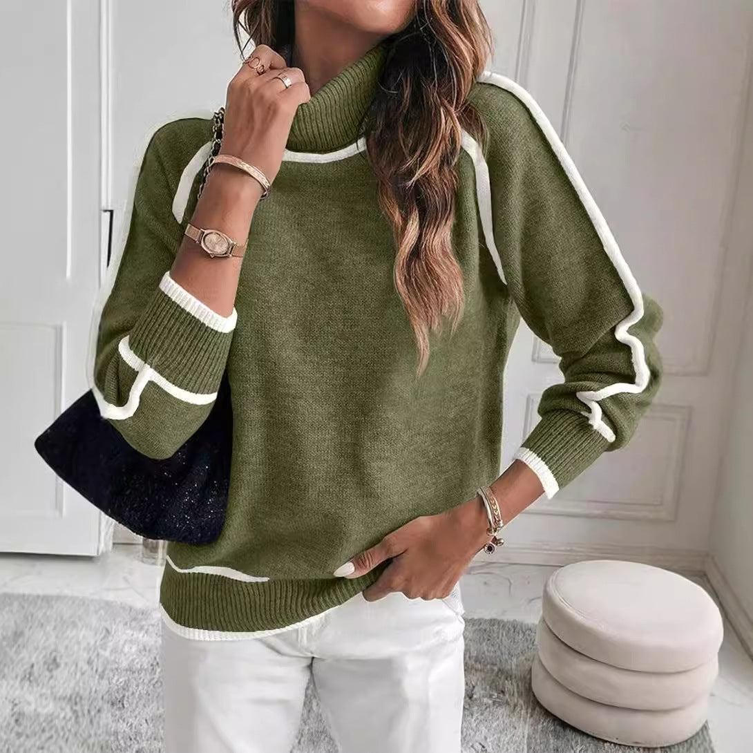 Autumn & Winter High-Neck Color-Matching Knit Sweater