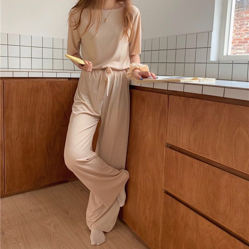 Spring and Summer Ice Silk Soft Suit – Cozy &amp; Stylish Home wear Two-Piece Set