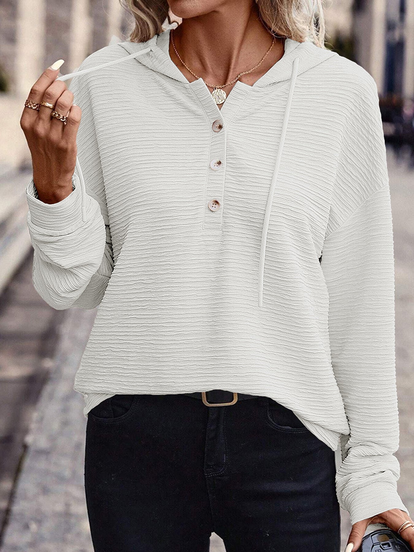 Solid Color Casual Drop-shoulder Long-sleeve Top