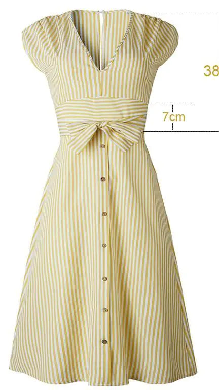 Vintage Striped Print Midi-Dress