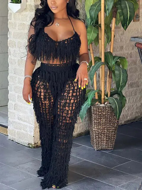 See Through Loose Pants Set